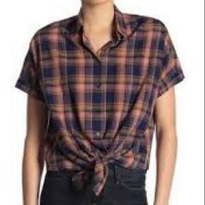 Madewell Tie Hem Plaid Button Down Boxy Shirt S